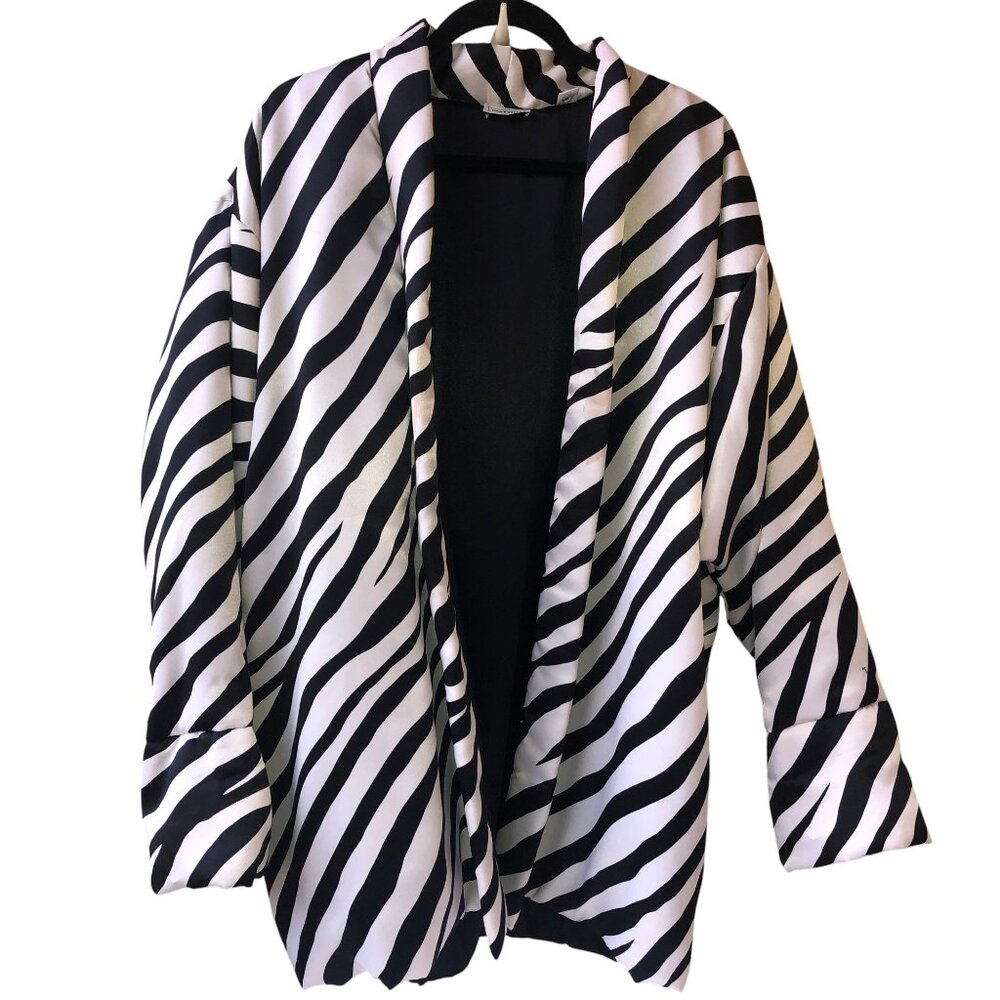 Natori Vintage 90's Jacket PUFFY Coat Lined Black & White Pockets Zebra Print - Picture 4 of 15